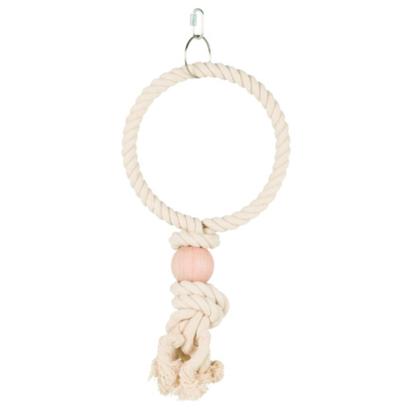 Vogelspeelgoed touw-ring met houten kraal Ecru Ø19 cm
