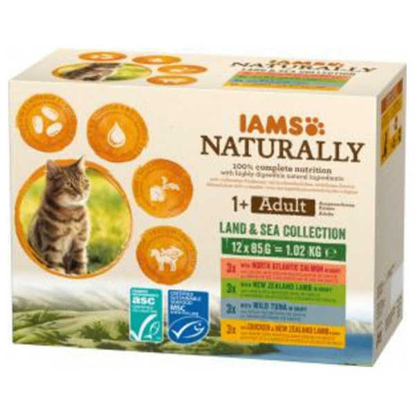 Iams Naturally Adult Land & Sea Collection - Multipack 12x85 g