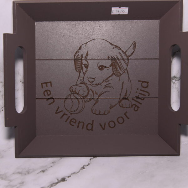 Houten dienblad – Een vriend voor altijd (met honden gravure) Donker bruin