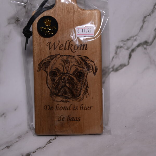 Houten tapasplankje langwerpig gegraveerd, Hond